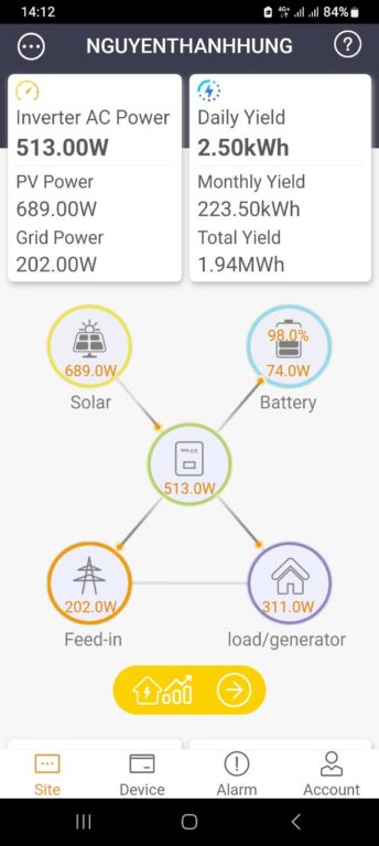 Điện mặt trời kết hợp Pin lưu trữ 5.1KWP/5.8KWH 3